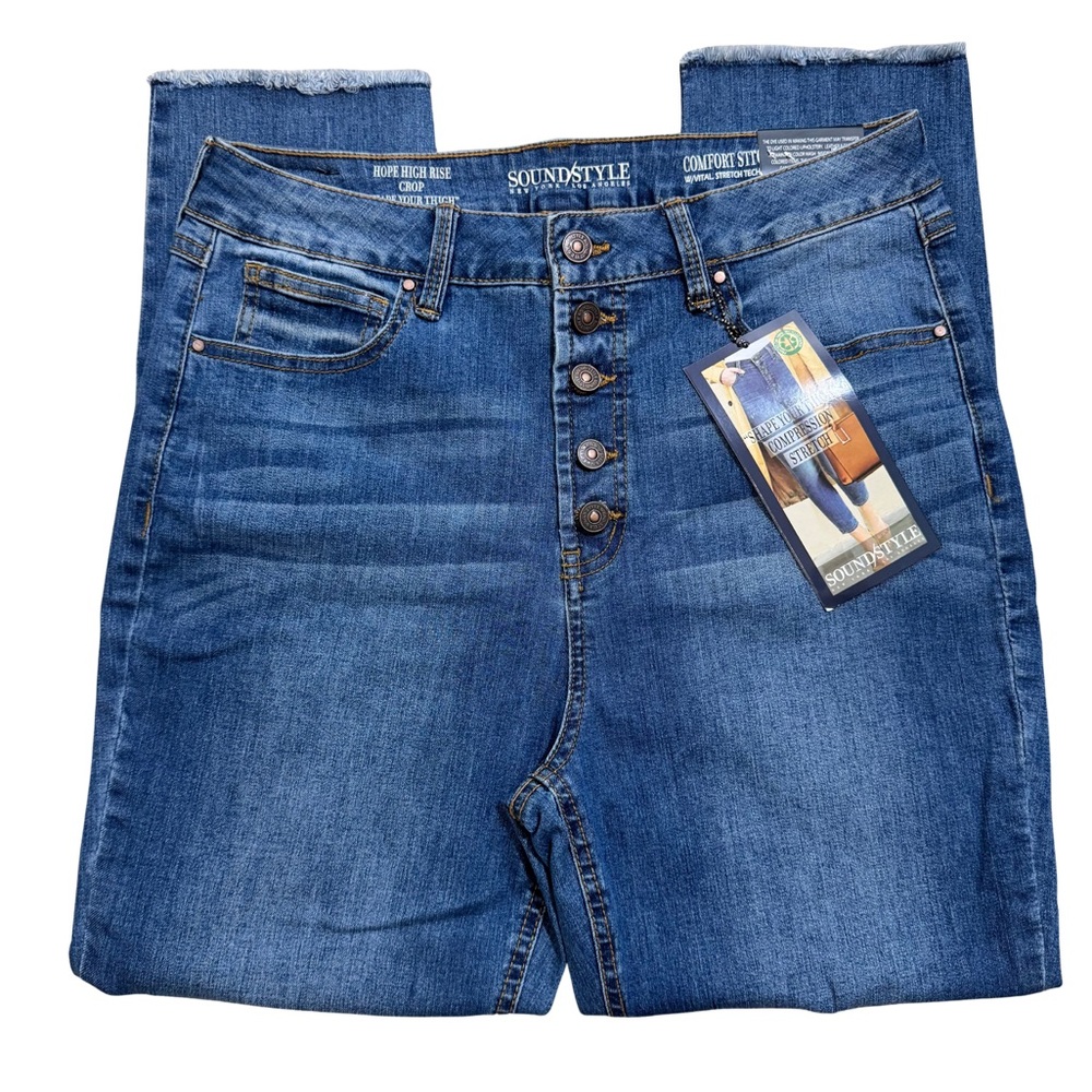 Sound Style Women’s High Rise Button Fly Crop Jeans – Blue Denim (NWT)